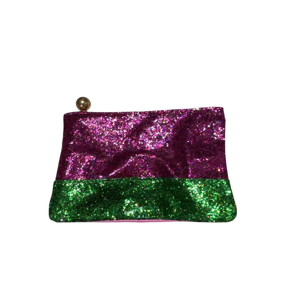 IPSY Glam Bag December 2019 Purple Green Glitter‎  Cosmetic Makeup Pouch Clutch